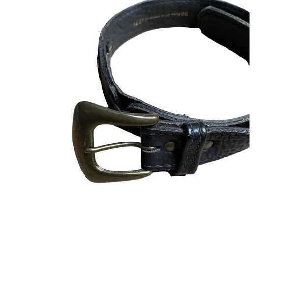 Unisex Black Leather Dress Belt with Brass Buckle Size 30 - Picture 2 of 5